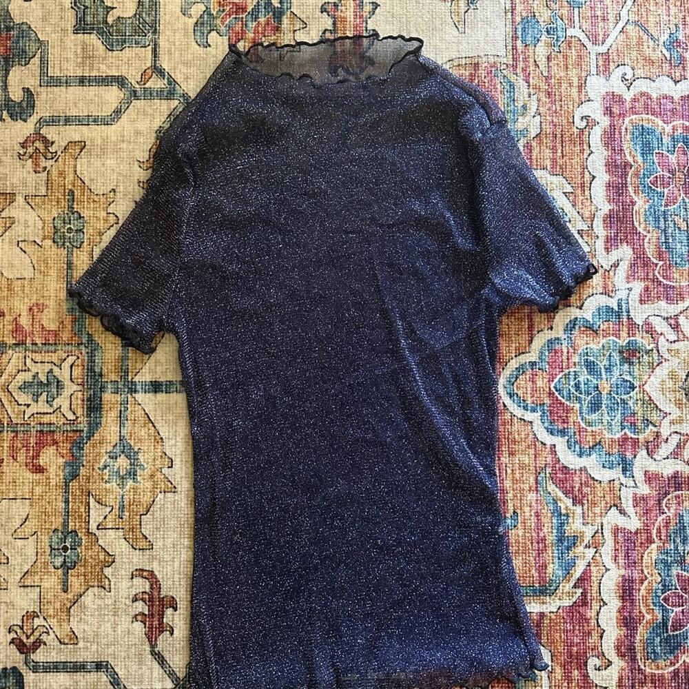 Blue mesh glitter top